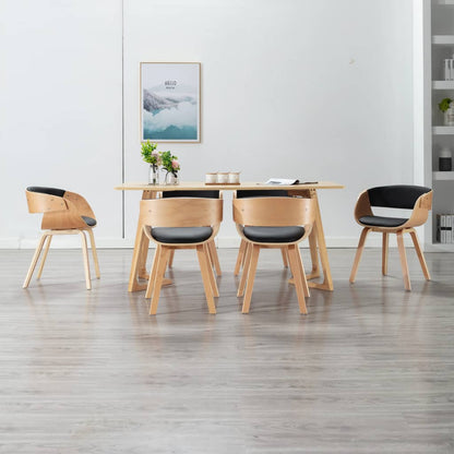 Sillas De Comedor 4 Uds Madera Curvada Cuero Sintético Negro