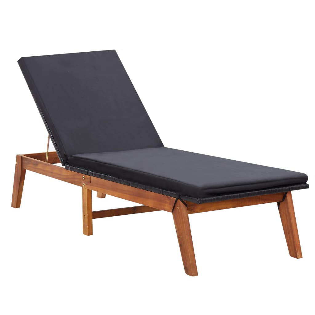 Tumbona Con Cojín Ratán Sintético Y Madera Maciza De Acacia