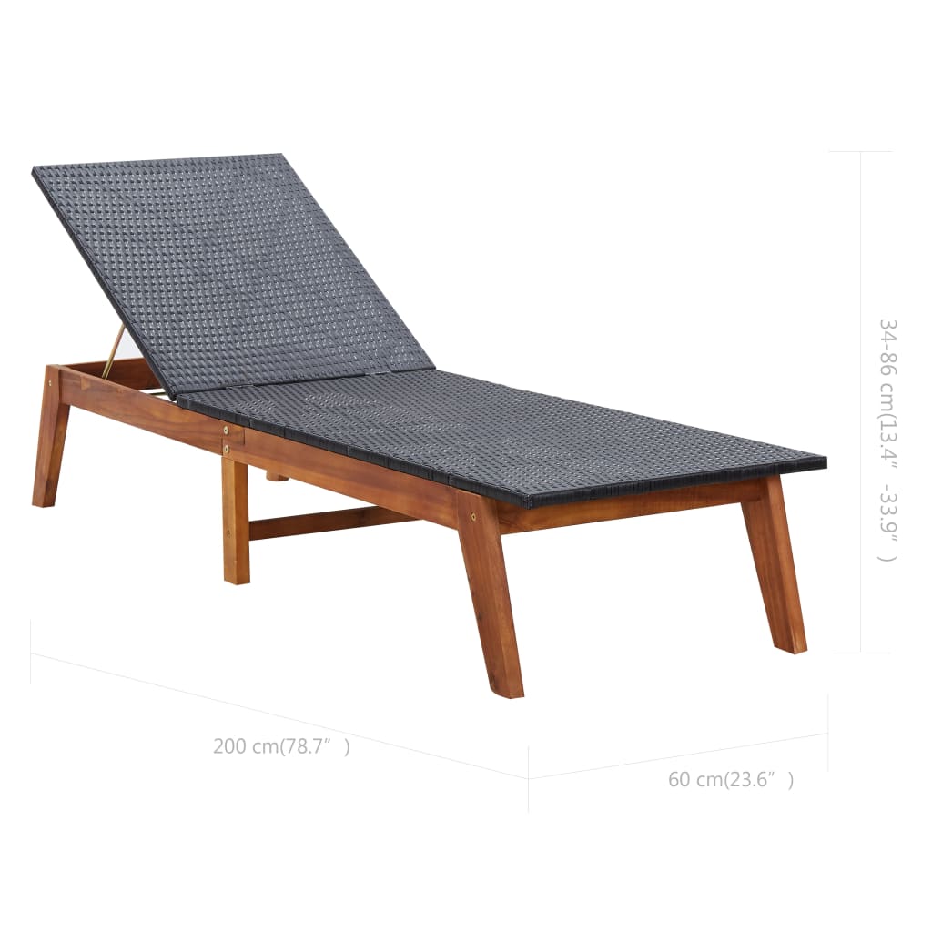 Tumbona Con Cojín Ratán Sintético Y Madera Maciza De Acacia