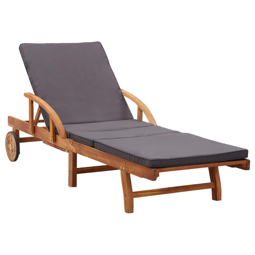 Tumbona Con Cojín Y Mesa Madera Maciza De Acacia