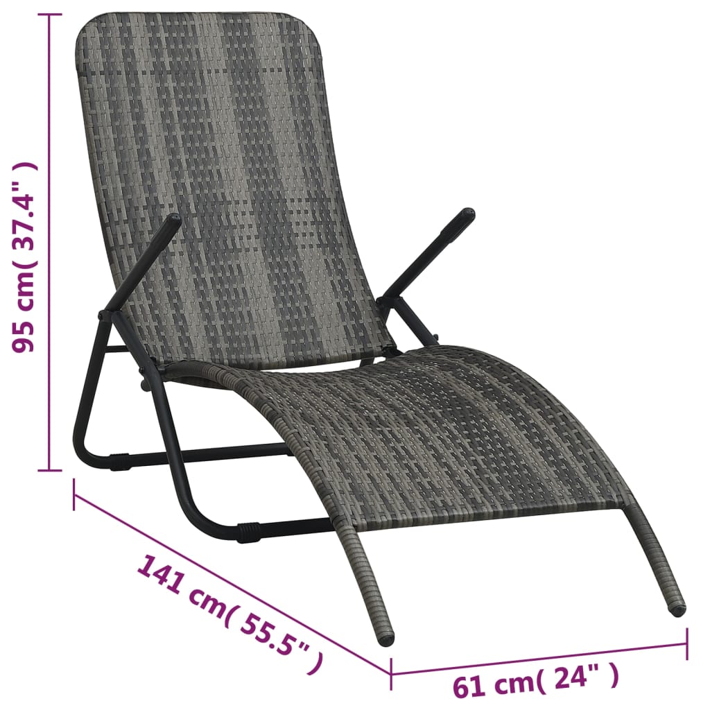 Tumbona Plegable De Ratán Sintético Gris
