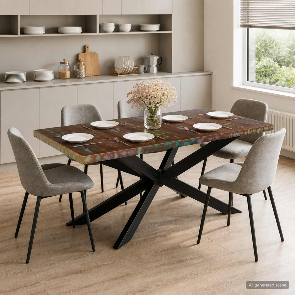 Mesa De Comedor De Madera Maciza Reciclada 180X90X76 Cm