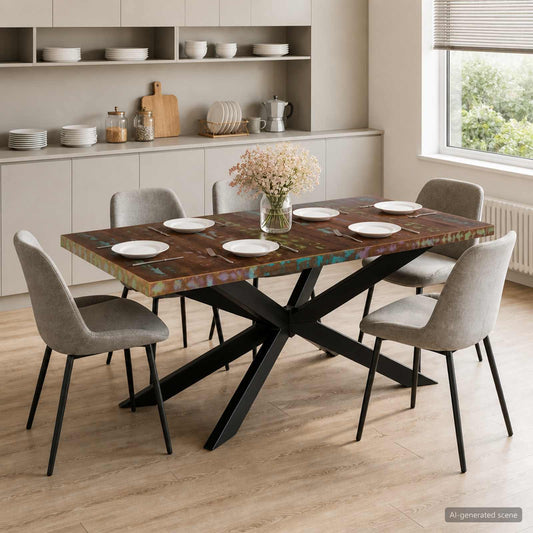 Mesa De Comedor De Madera Maciza Reciclada 180X90X76 Cm