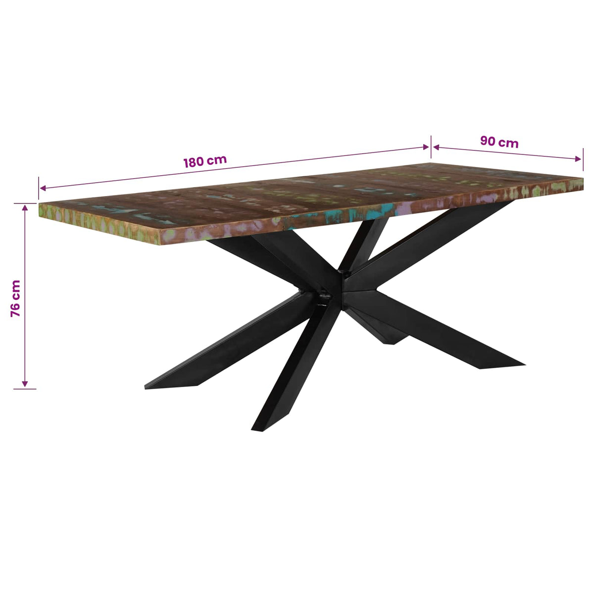 Mesa De Comedor De Madera Maciza Reciclada 180X90X76 Cm