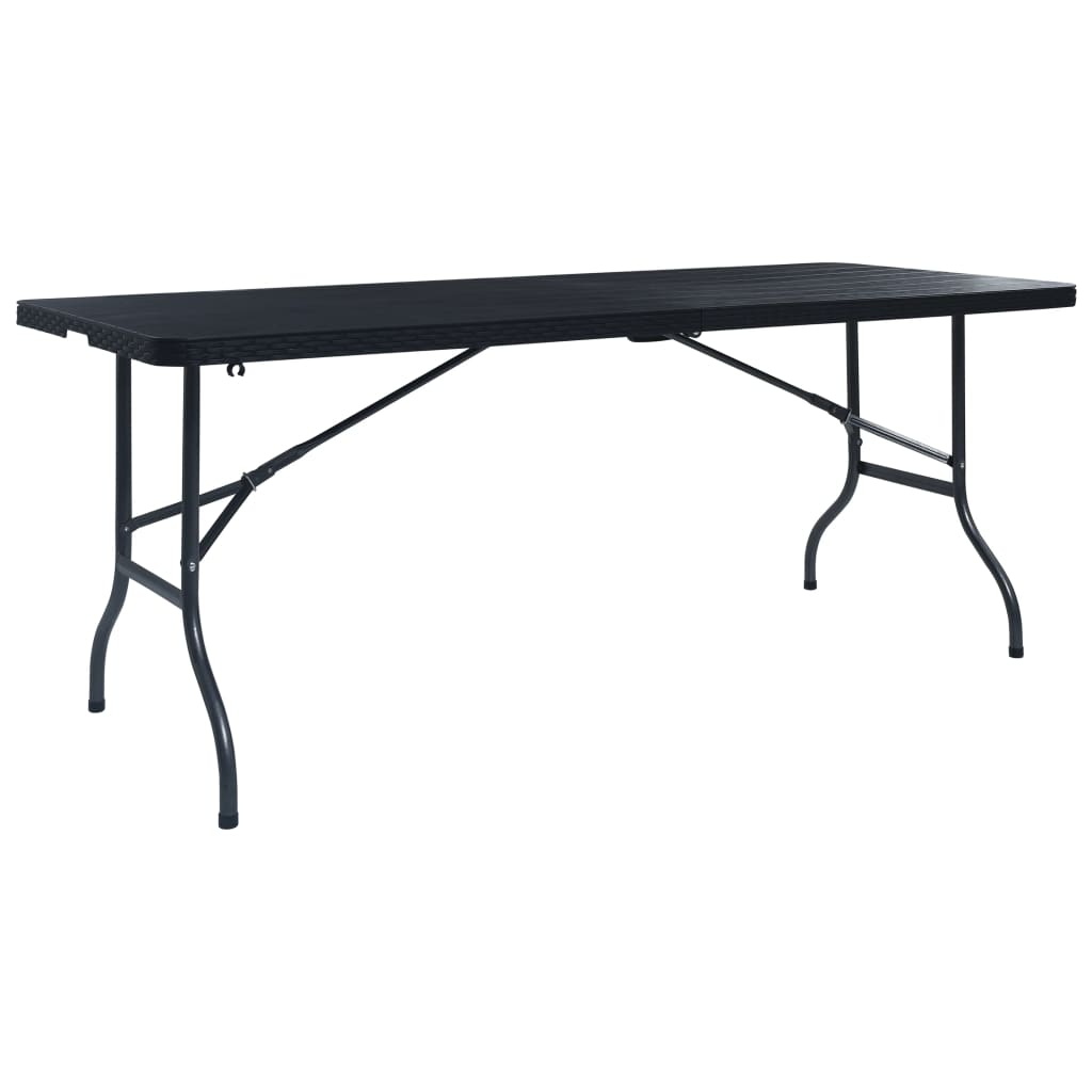 Mesa De Jardín Plegable Imitación Ratán Hdpe Negro 180X75X72 Cm