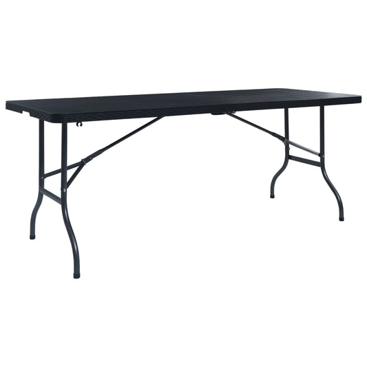 Mesa De Jardín Plegable Imitación Ratán Hdpe Negro 180X75X72 Cm
