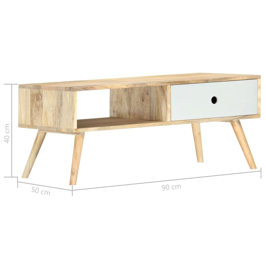 Mesa De Centro De Madera Maciza De Mango 90X50X40 Cm