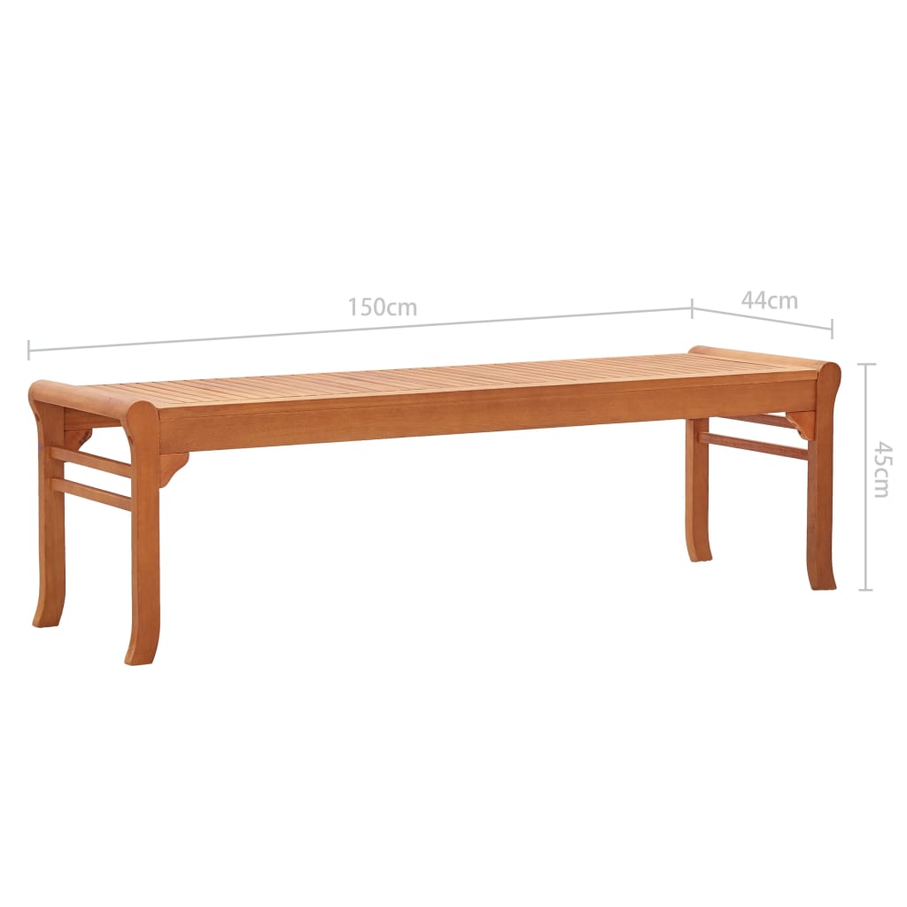 Banco De Jardín 3 Plazas Madera Maciza De Eucalipto 150 Cm