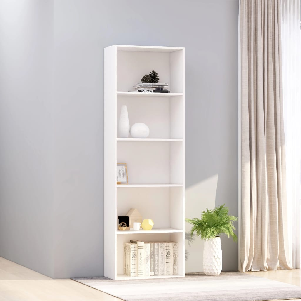 Estantería De 5 Niveles Madera Contrachapada Blanca 80X30X189Cm