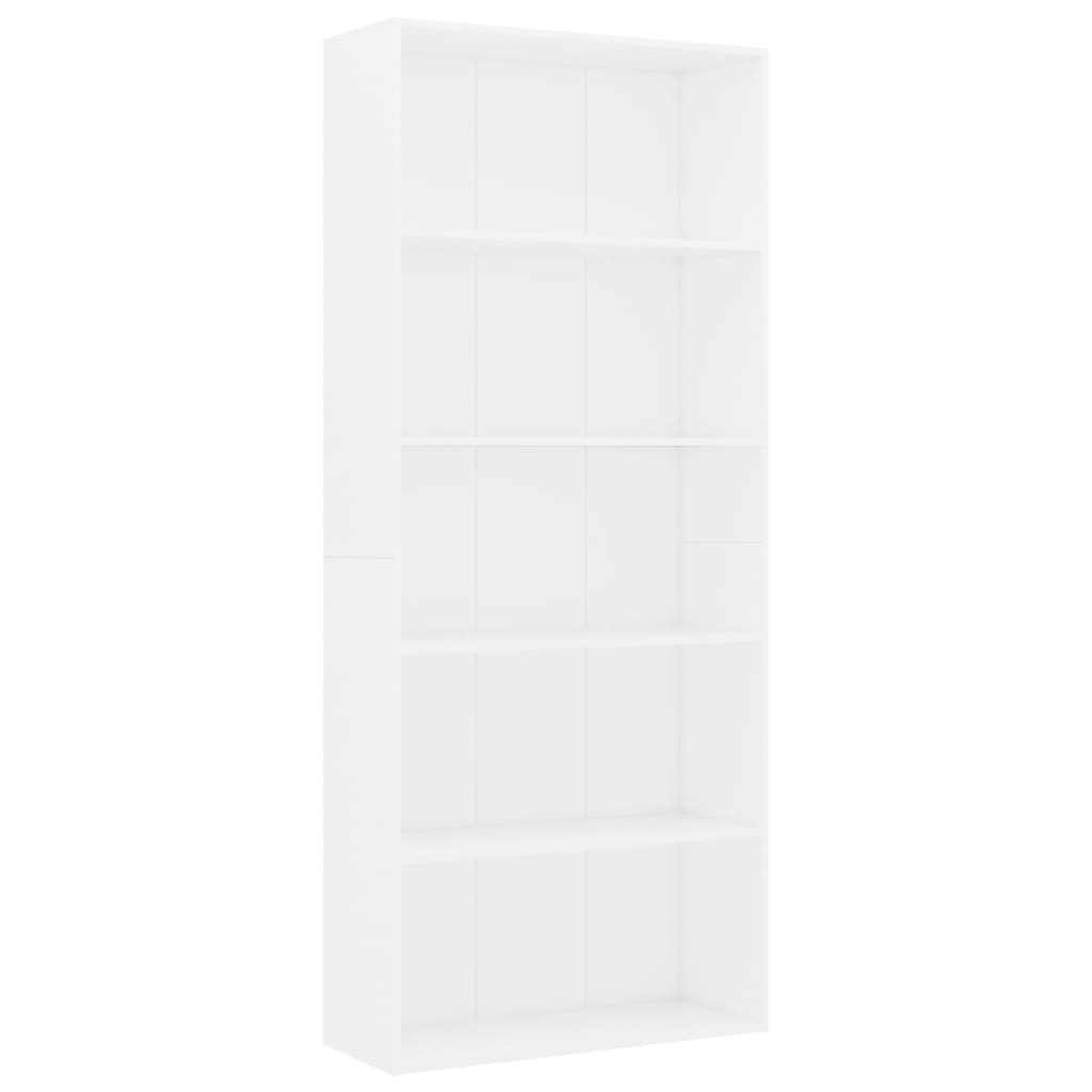 Estantería De 5 Niveles Madera Contrachapada Blanca 80X30X189Cm