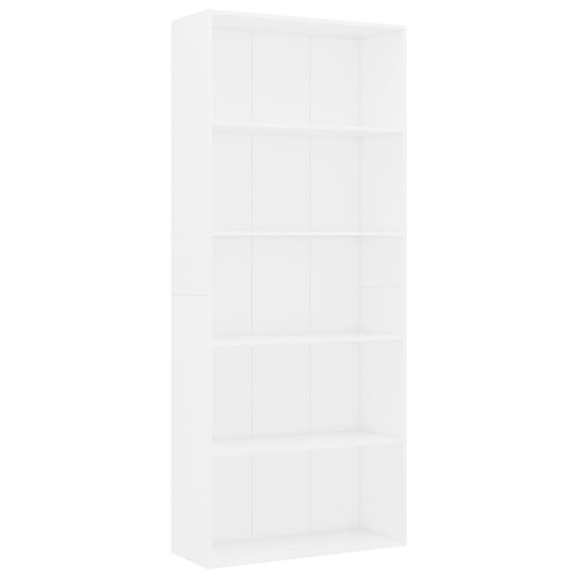 Estantería De 5 Niveles Madera Contrachapada Blanca 80X30X189Cm
