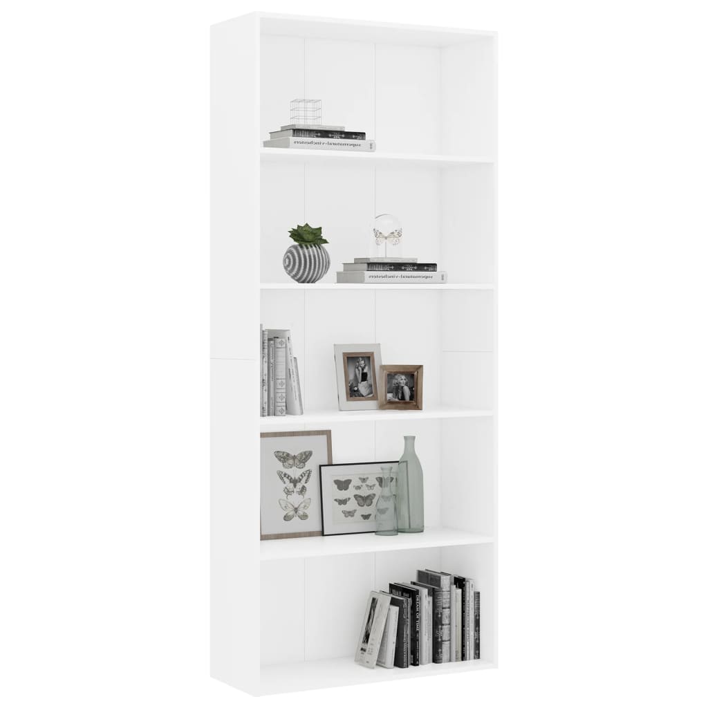 Estantería De 5 Niveles Madera Contrachapada Blanca 80X30X189Cm