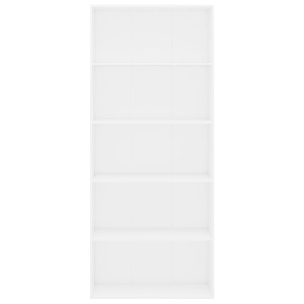 Estantería De 5 Niveles Madera Contrachapada Blanca 80X30X189Cm