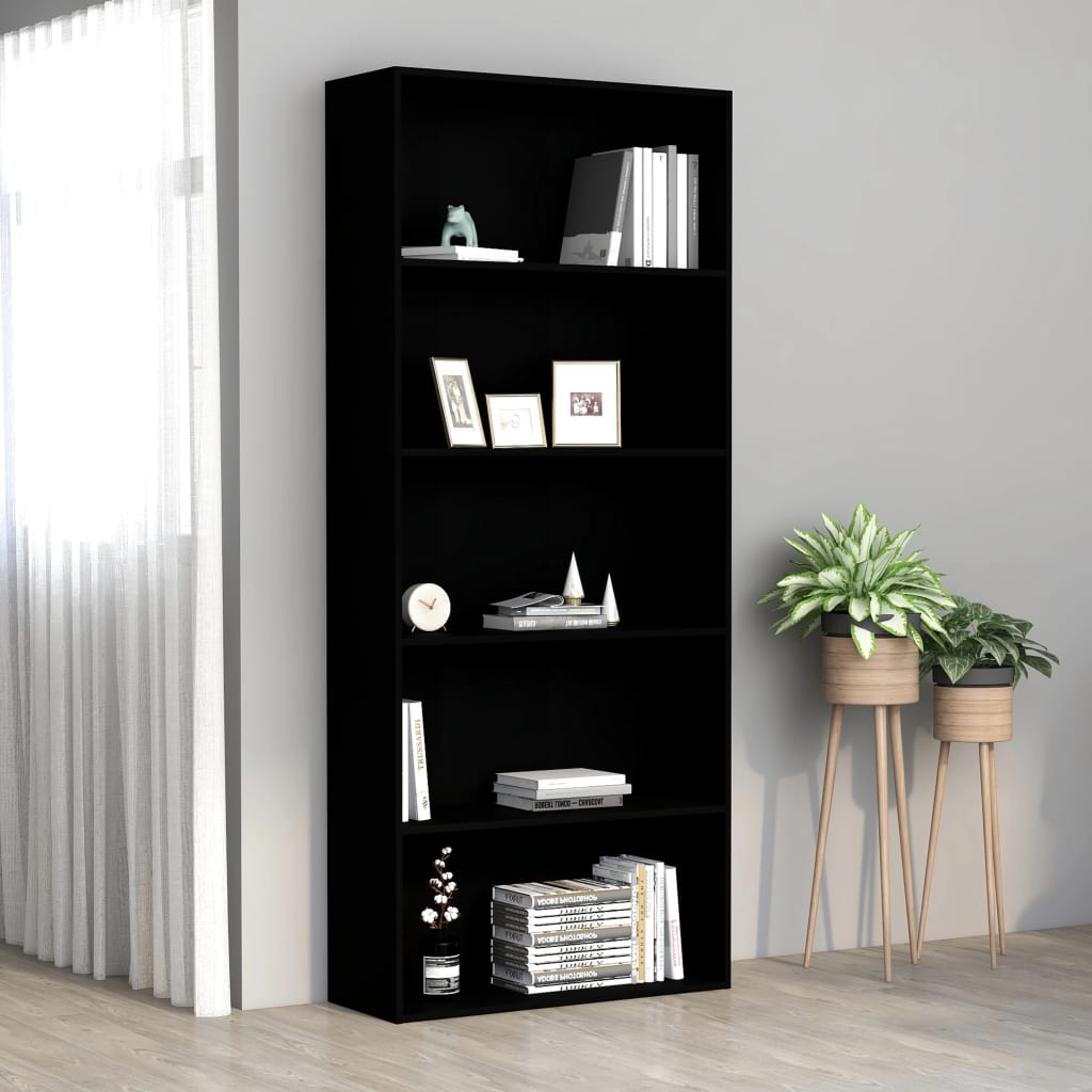 Estantería De 5 Niveles Madera Contrachapada Blanca 80X30X189Cm