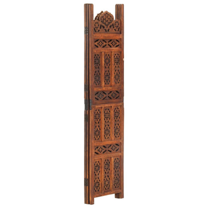 Biombo 3 Paneles Tallado A Mano Madera Mango Marrón 120X165 Cm