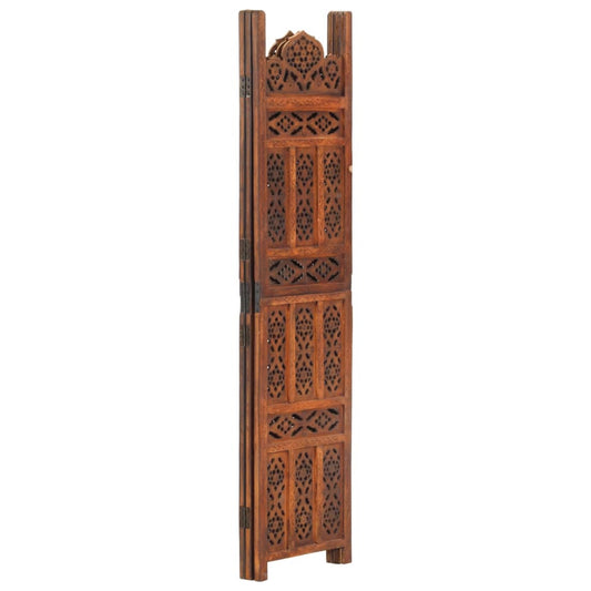Biombo 3 Paneles Tallado A Mano Madera Mango Marrón 120X165 Cm