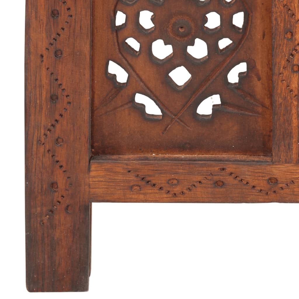 Biombo 3 Paneles Tallado A Mano Madera Mango Marrón 120X165 Cm