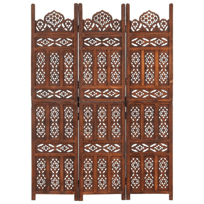 Biombo 3 Paneles Tallado A Mano Madera Mango Marrón 120X165 Cm