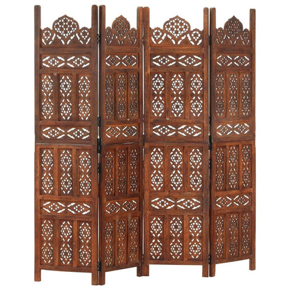 Biombo 3 Paneles Tallado A Mano Madera Mango Marrón 120X165 Cm