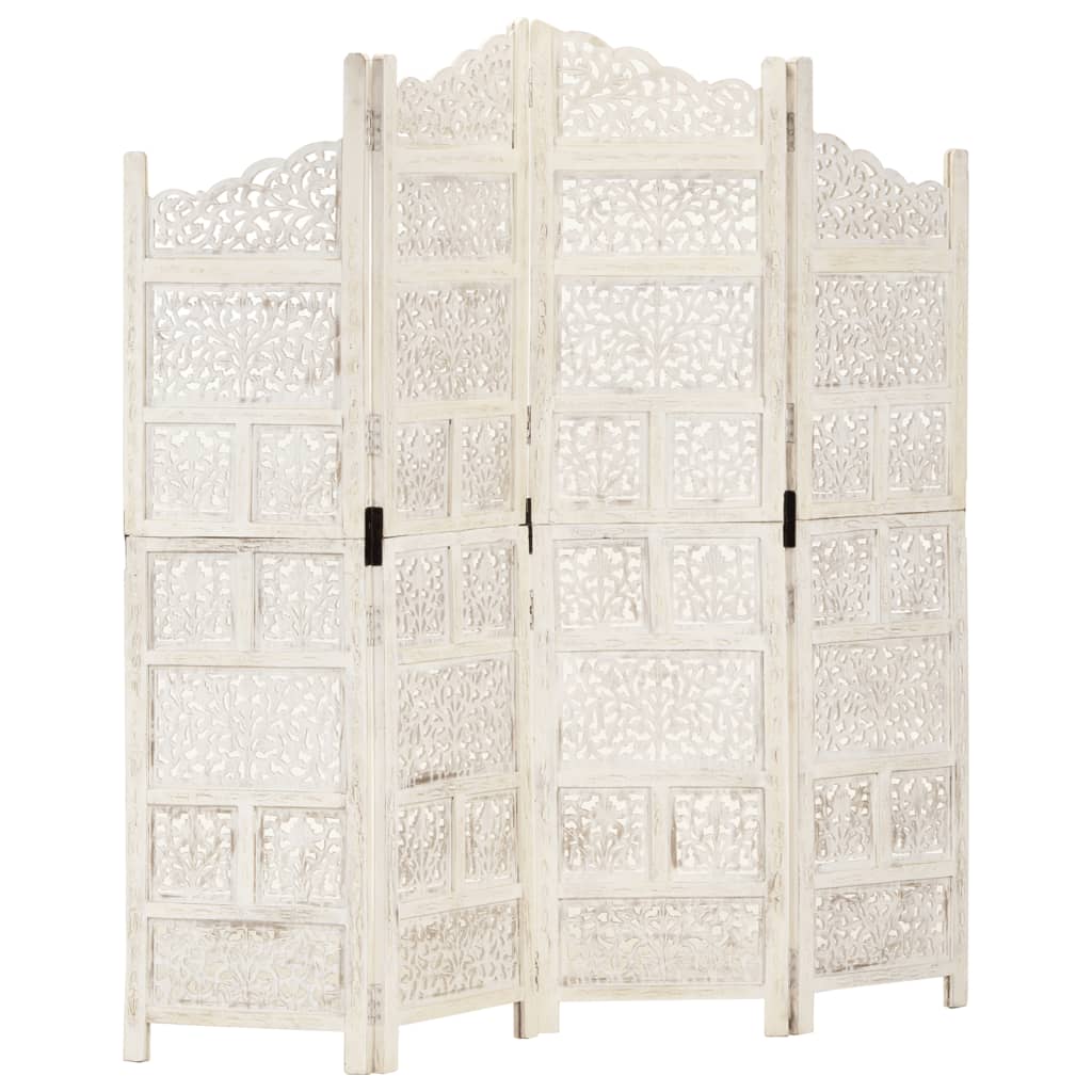 Biombo 4 Paneles Tallado A Mano Madera Mango 160X165 Cm