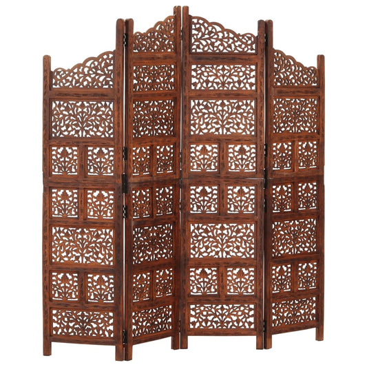 Biombo 4 Paneles Tallado A Mano Madera Mango 160X165 Cm