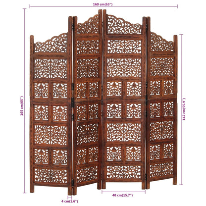 Biombo 4 Paneles Tallado A Mano Madera Mango 160X165 Cm