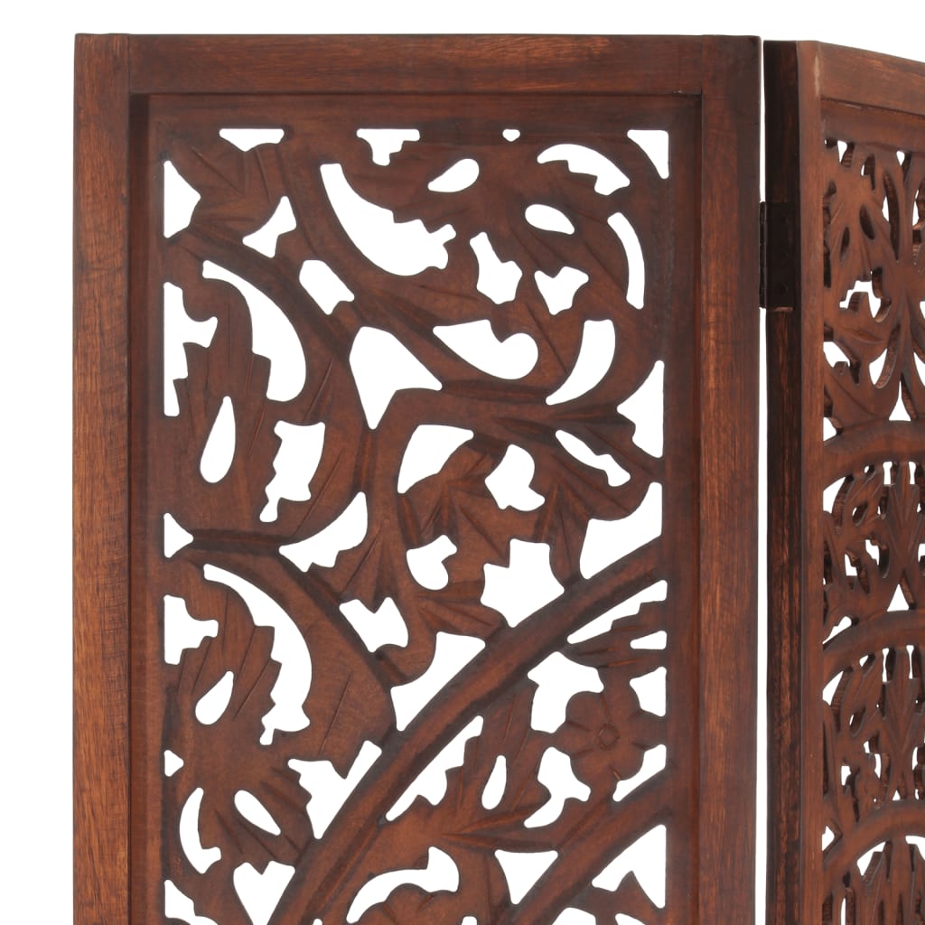 Biombo 3 Paneles Tallado A Mano Madera Mango 120X165 Cm
