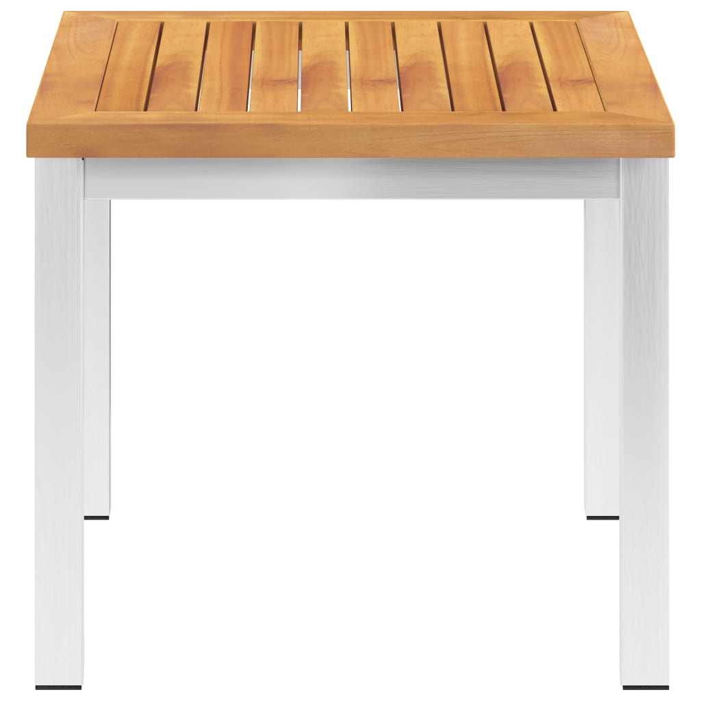 Mesa Auxiliar Jardín Madera Acacia Acero Inoxidable 45X45X38Cm