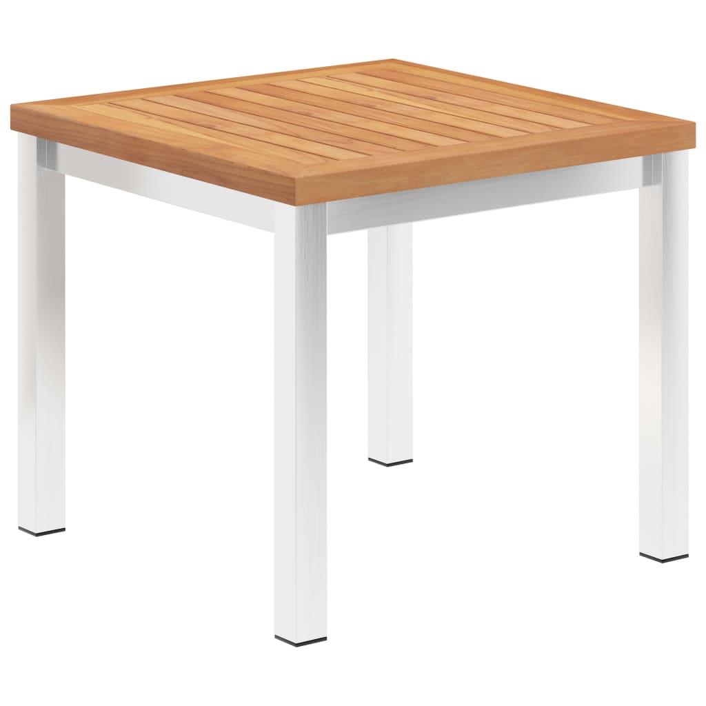 Mesa Auxiliar Jardín Madera Acacia Acero Inoxidable 45X45X38Cm