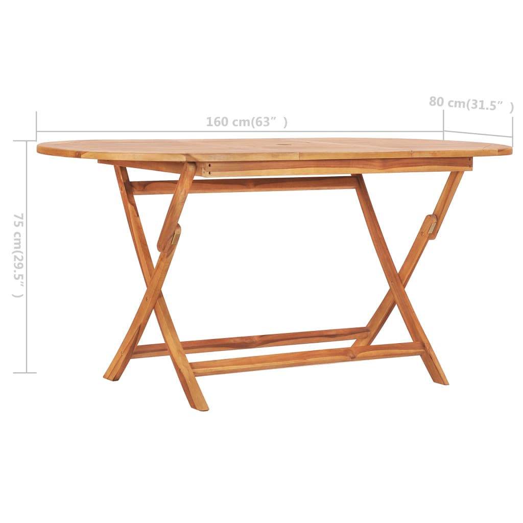 Mesa Plegable De Jardín Madera Maciza De Teca 160X80X75 Cm