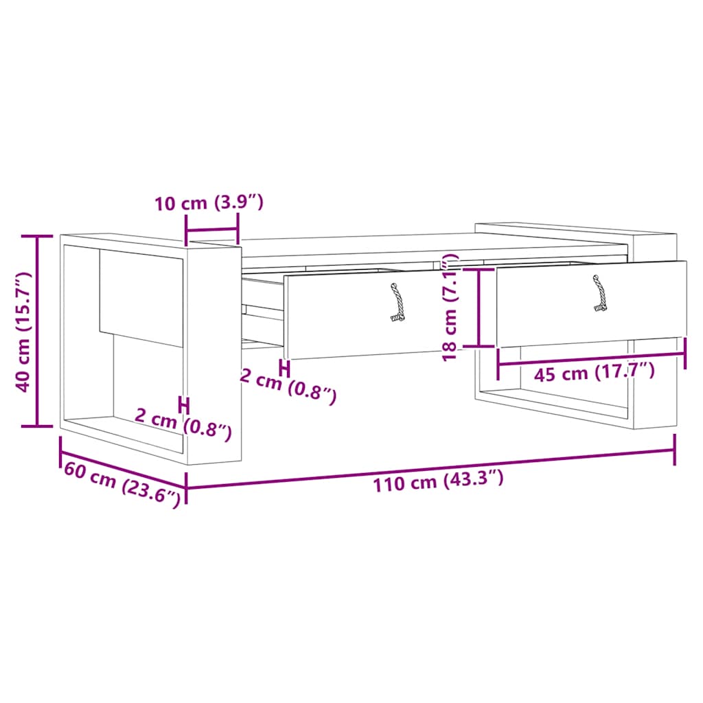Mesa De Centro De Madera Maciza De Teca 110X60X40 Cm