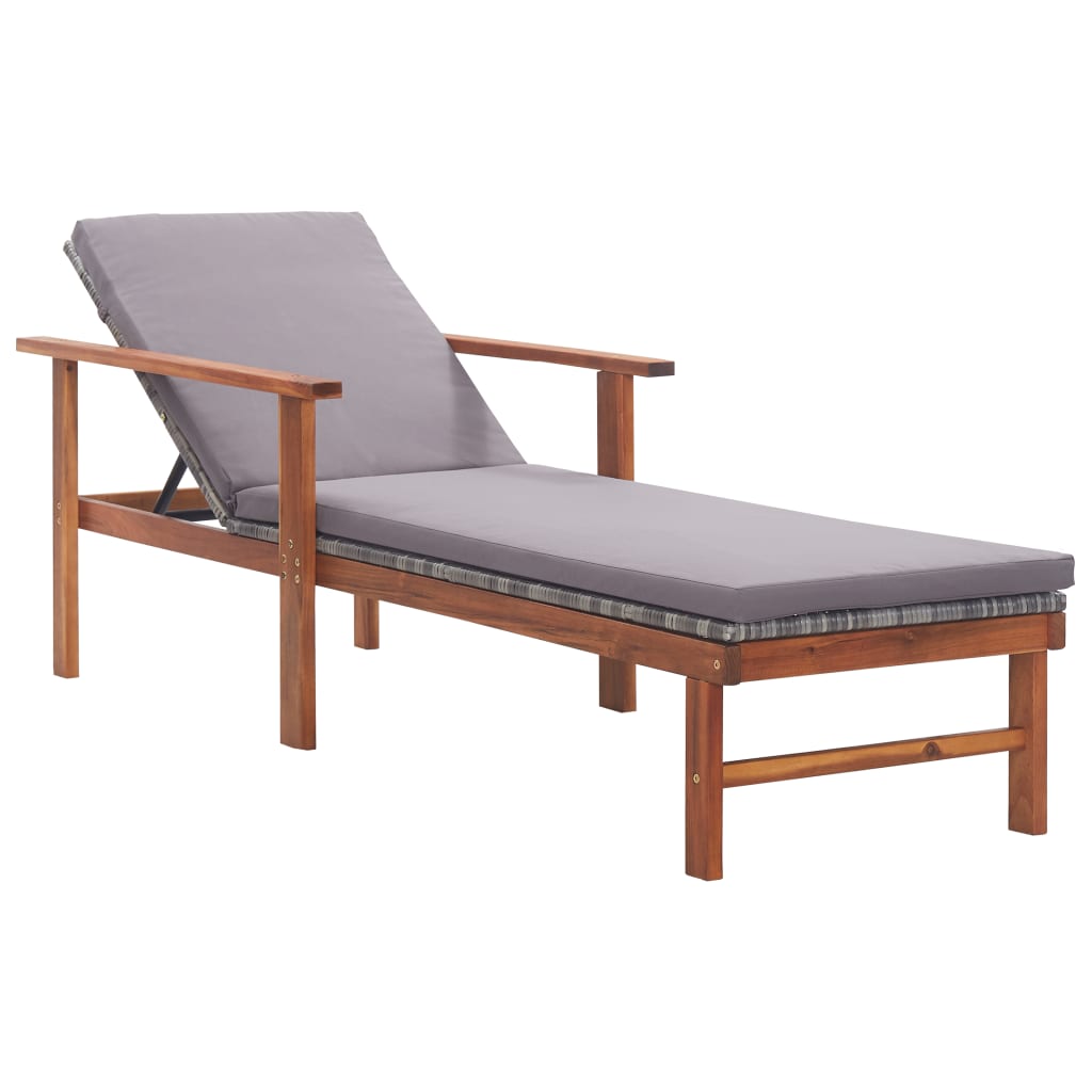 Tumbona Con Cojín Ratán Sintético Y Madera Maciza Acacia