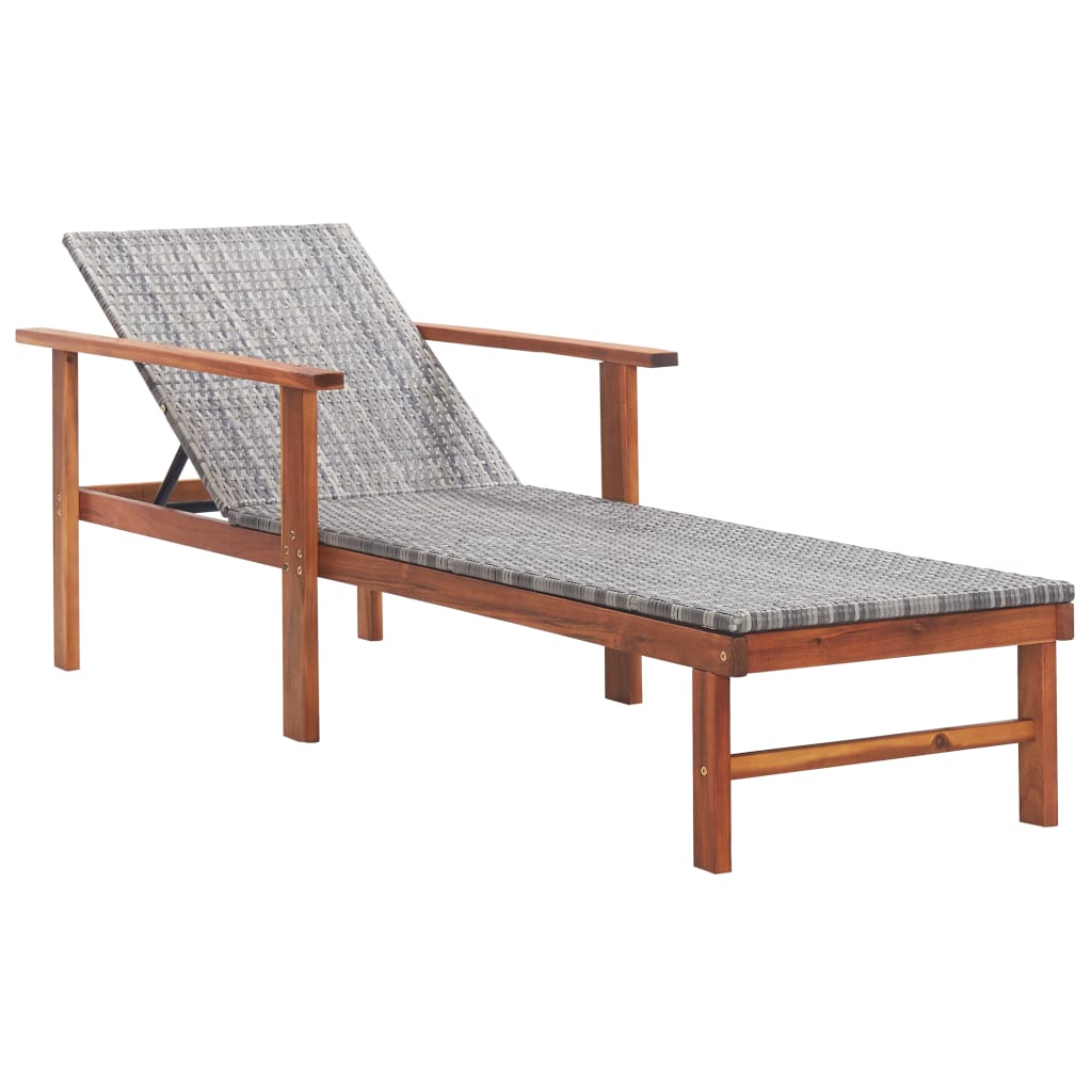 Tumbona Con Cojín Ratán Sintético Y Madera Maciza Acacia