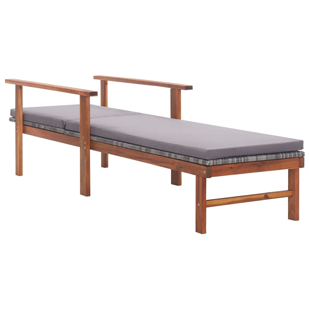 Tumbona Con Cojín Ratán Sintético Y Madera Maciza Acacia