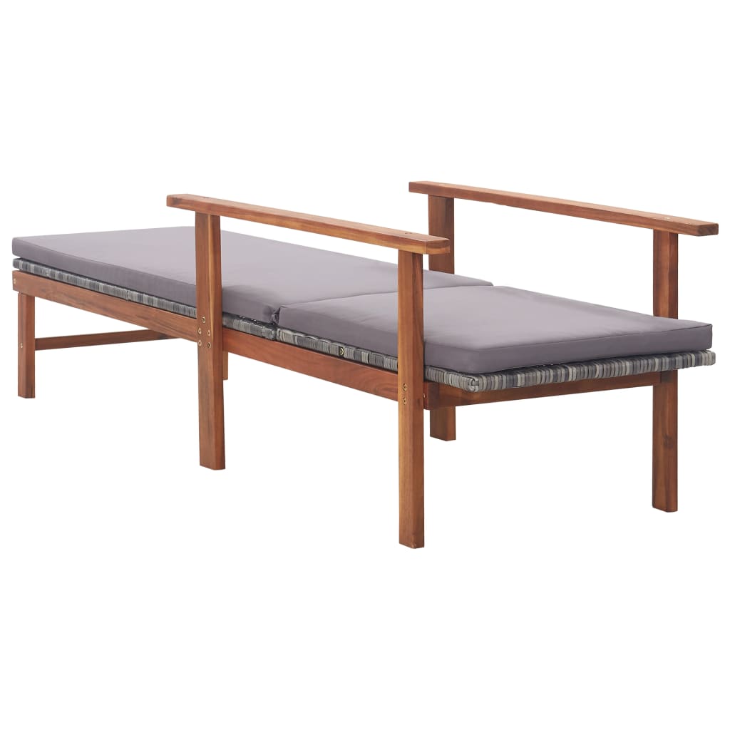 Tumbona Con Cojín Ratán Sintético Y Madera Maciza Acacia