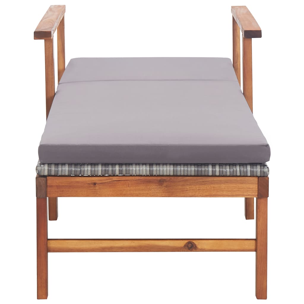 Tumbona Con Cojín Ratán Sintético Y Madera Maciza Acacia