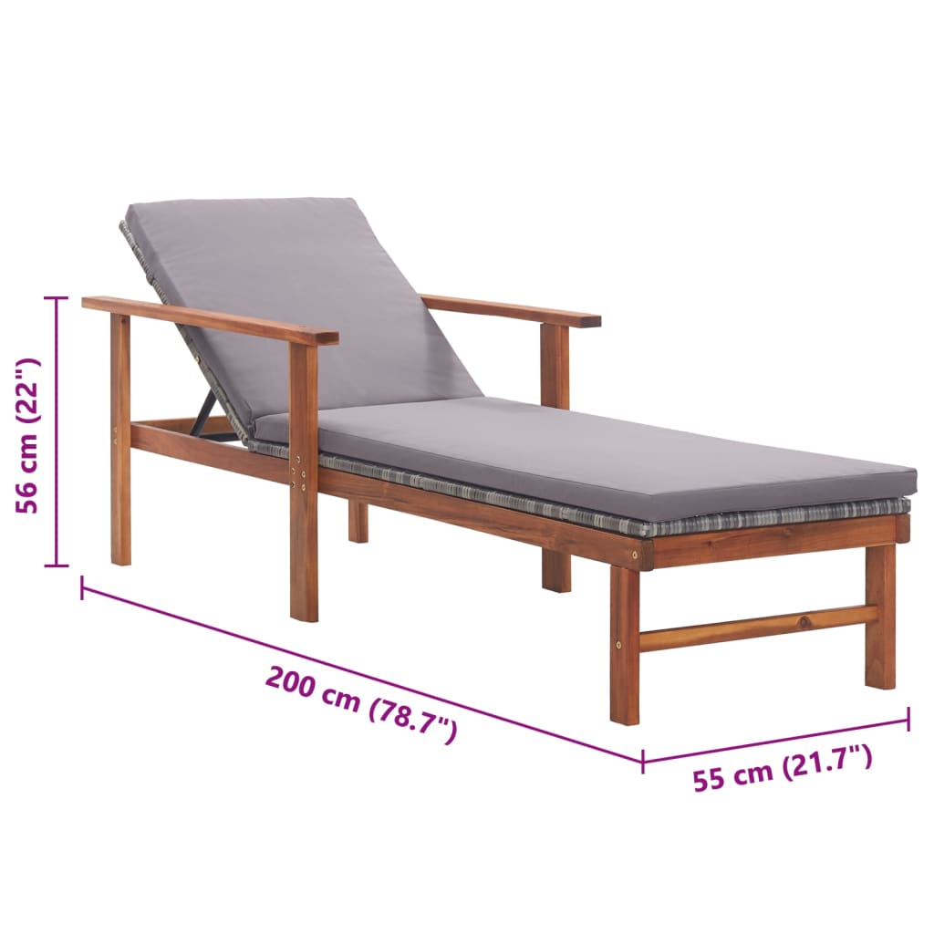 Tumbona Con Cojín Ratán Sintético Y Madera Maciza Acacia