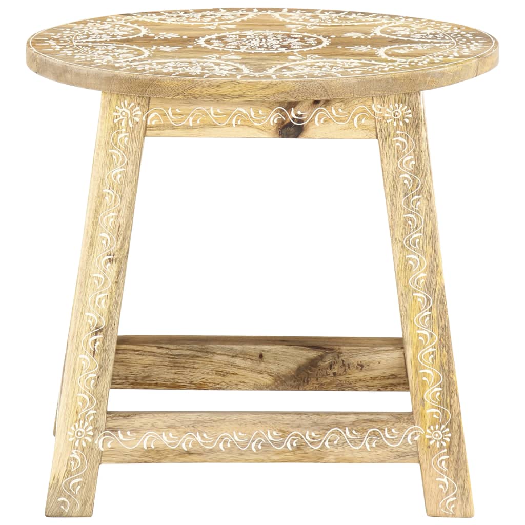 Taburete Pintado A Mano Madera Maciza De Mango 38X38X35 Cm