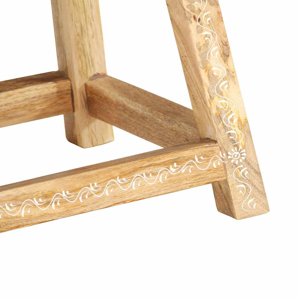 Taburete Pintado A Mano Madera Maciza De Mango 38X38X35 Cm