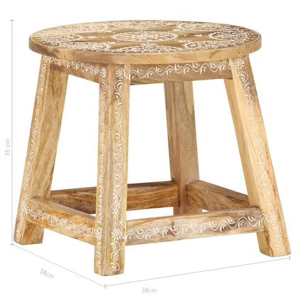 Taburete Pintado A Mano Madera Maciza De Mango 38X38X35 Cm