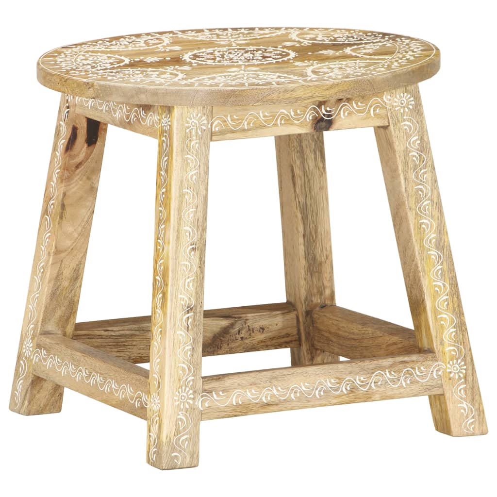 Taburete Pintado A Mano Madera Maciza De Mango 38X38X35 Cm