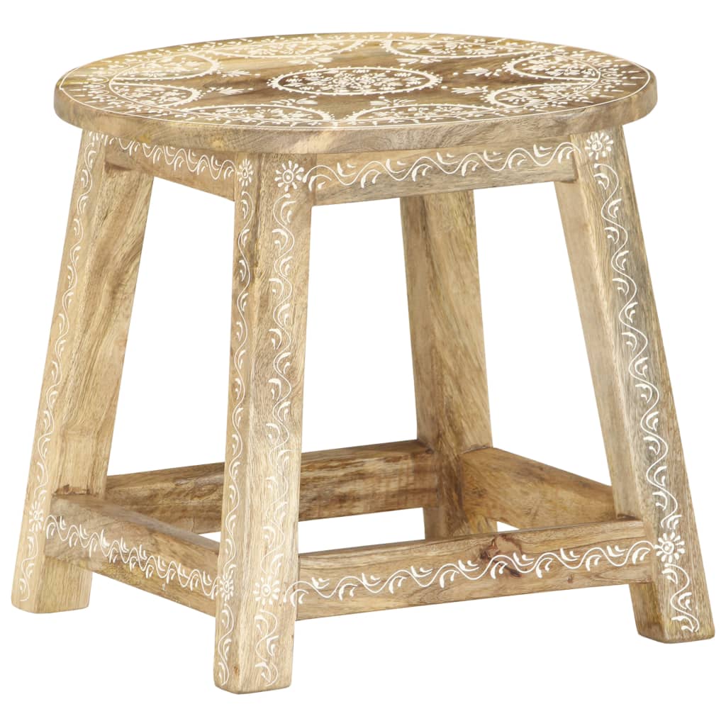 Taburete Pintado A Mano Madera Maciza De Mango 38X38X35 Cm