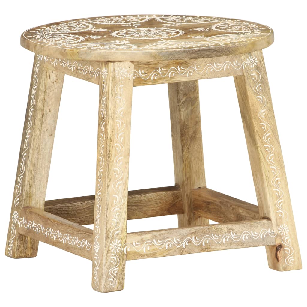Taburete Pintado A Mano Madera Maciza De Mango 38X38X35 Cm