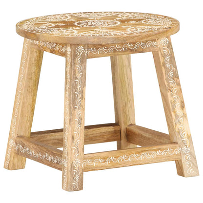 Taburete Pintado A Mano Madera Maciza De Mango 38X38X35 Cm
