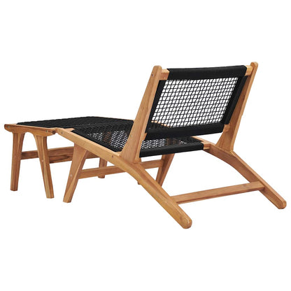Tumbona Con Reposapiés Madera Maciza De Teca Y Cuerda