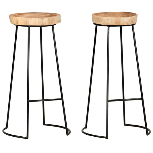 Taburetes De Cocina 2 Unidades Madera Maciza De Acacia