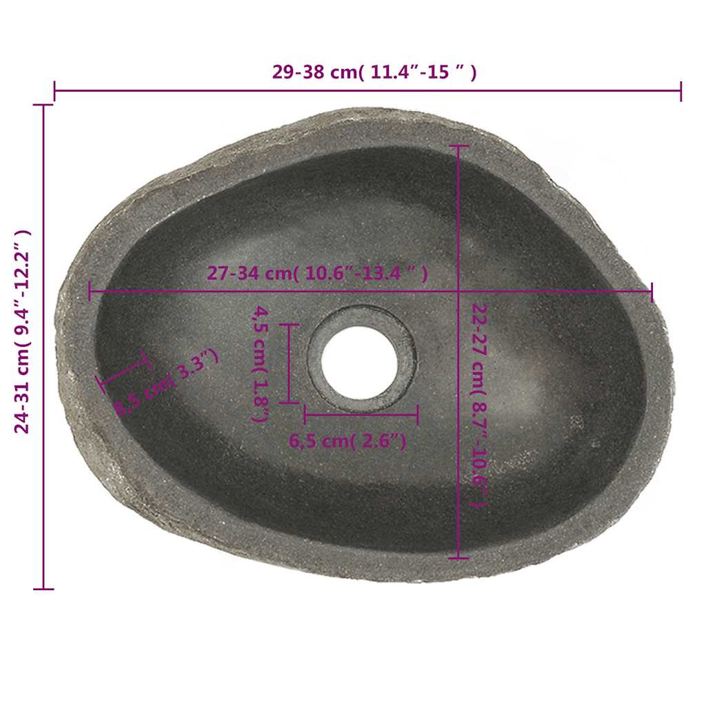 Lavabo Ovalado Piedra De Río (29-38)X(24-31) Cm