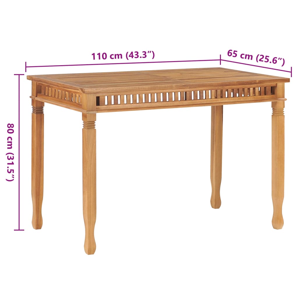 Mesa De Comedor De Jardín Madera Maciza De Teca 120X65X80 Cm
