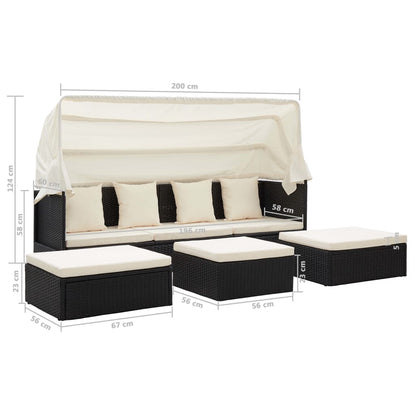 Tumbona Cama Jardín Techo Ratán Sintético