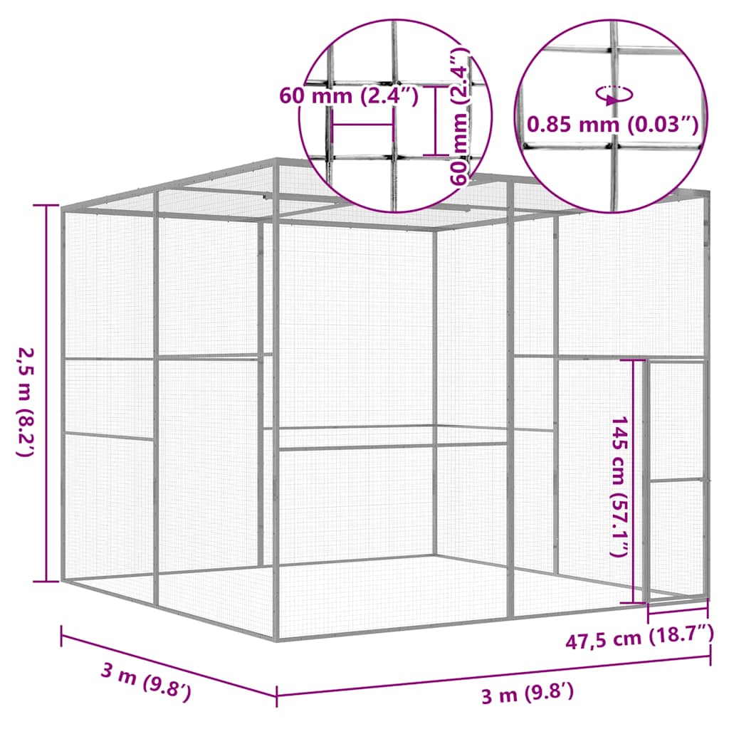 Jaula Para Gatos Acero Galvanizado 3X3X2,5 M